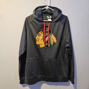 Vintage Chicago Blackhawks Hoodie Mens L Black NHL Hockey Hoodie Sweatshirt